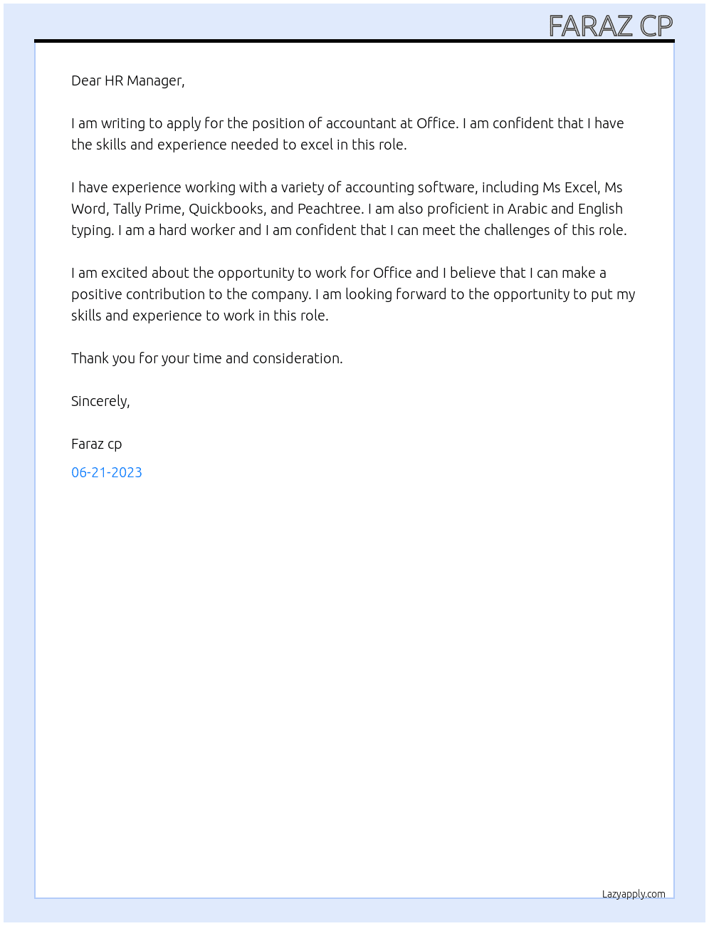 Accountant At Office Cover Letter