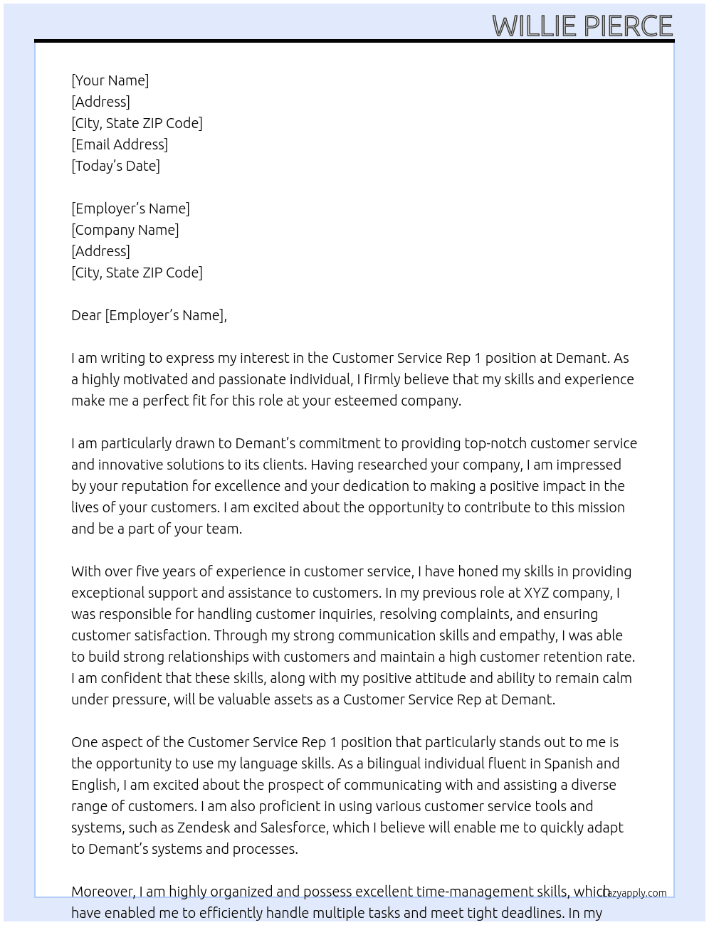 Customer Service Rep 1 At Demant Cover Letter