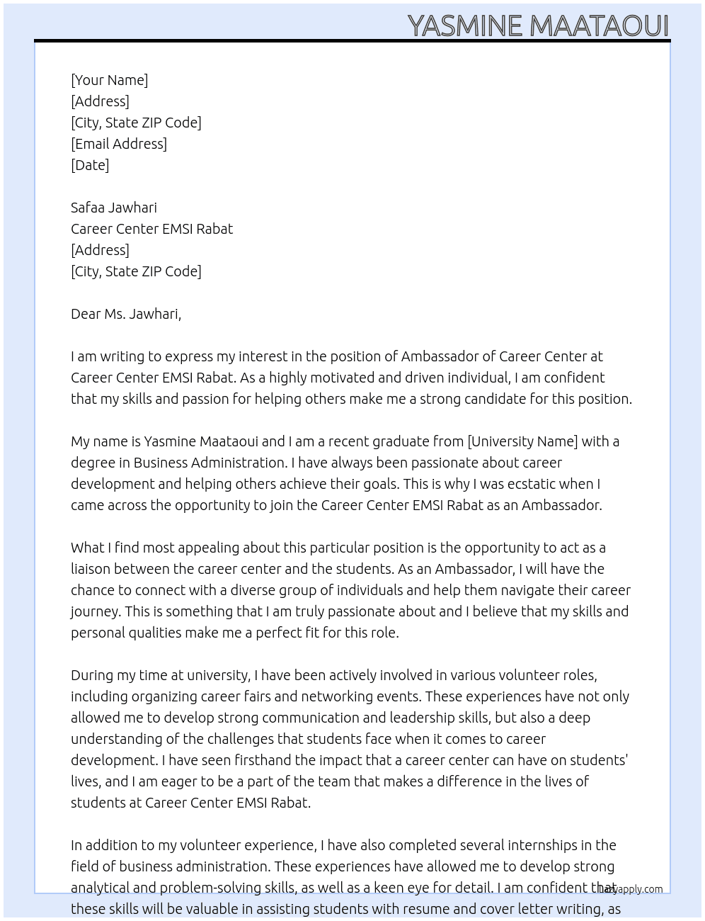 Ambassador of Career Center At Career center emsi rabat Cover Letter
