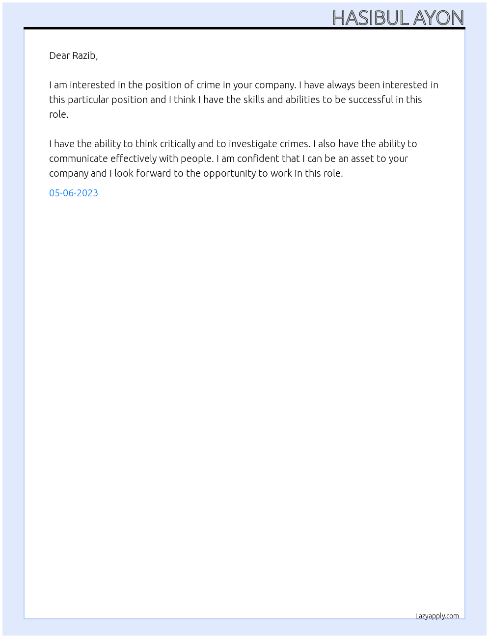 crime At razib  Cover Letter