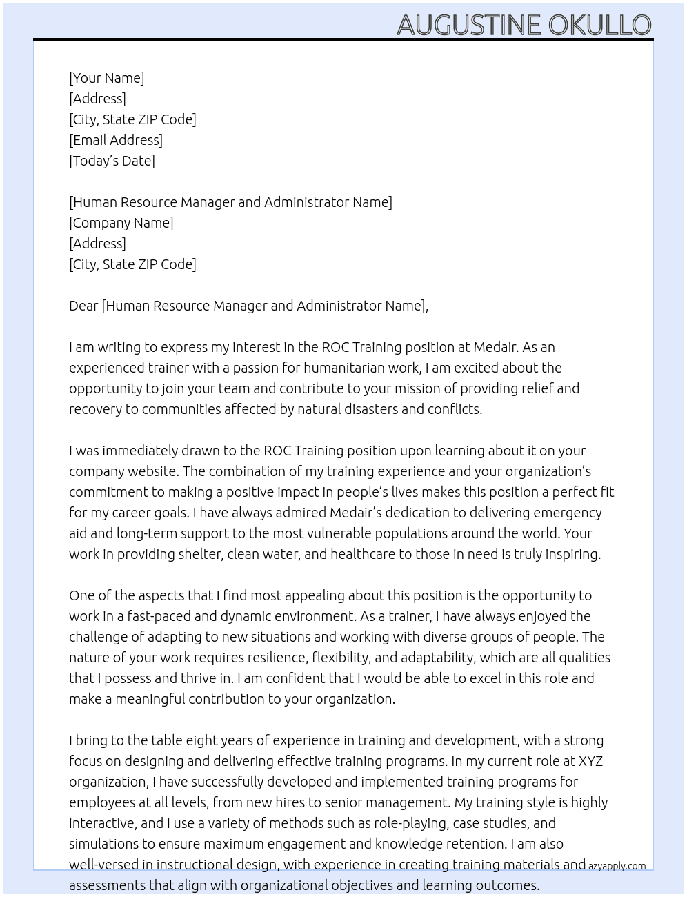ROC training At Medair Cover Letter