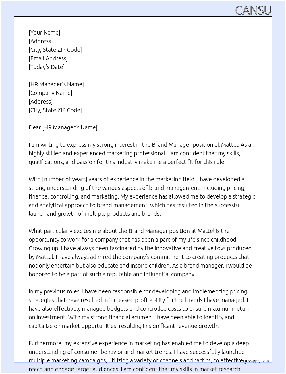 brand manager At mattel Cover Letter