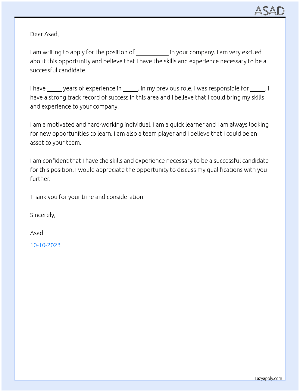 need job  At asad Cover Letter