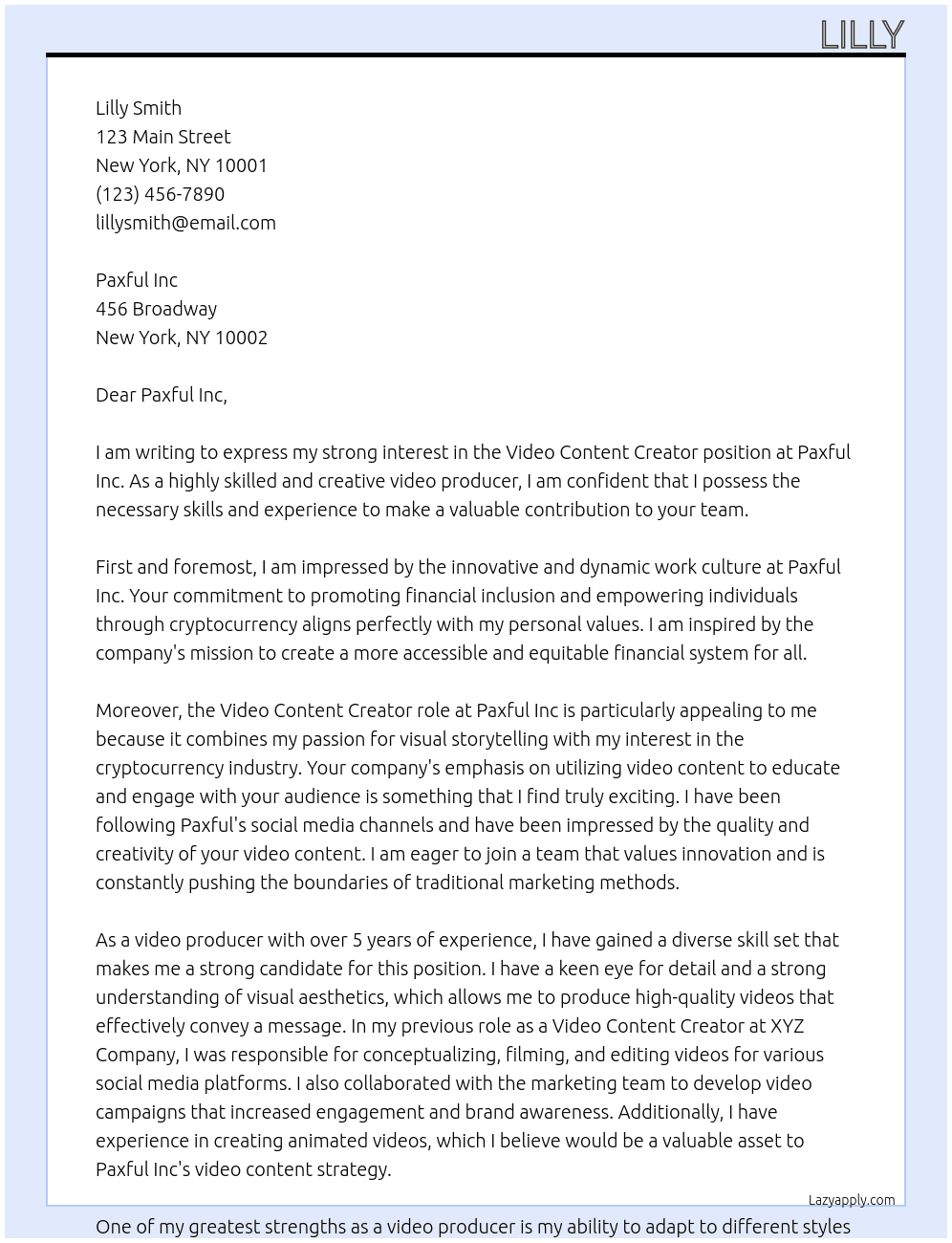 Video Content Creator  At Paxful Inc Cover Letter