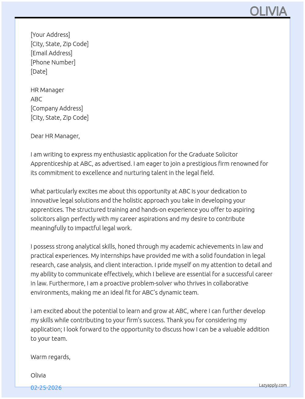 Graduate Solicitor Apprenticeship At ABC Cover Letter