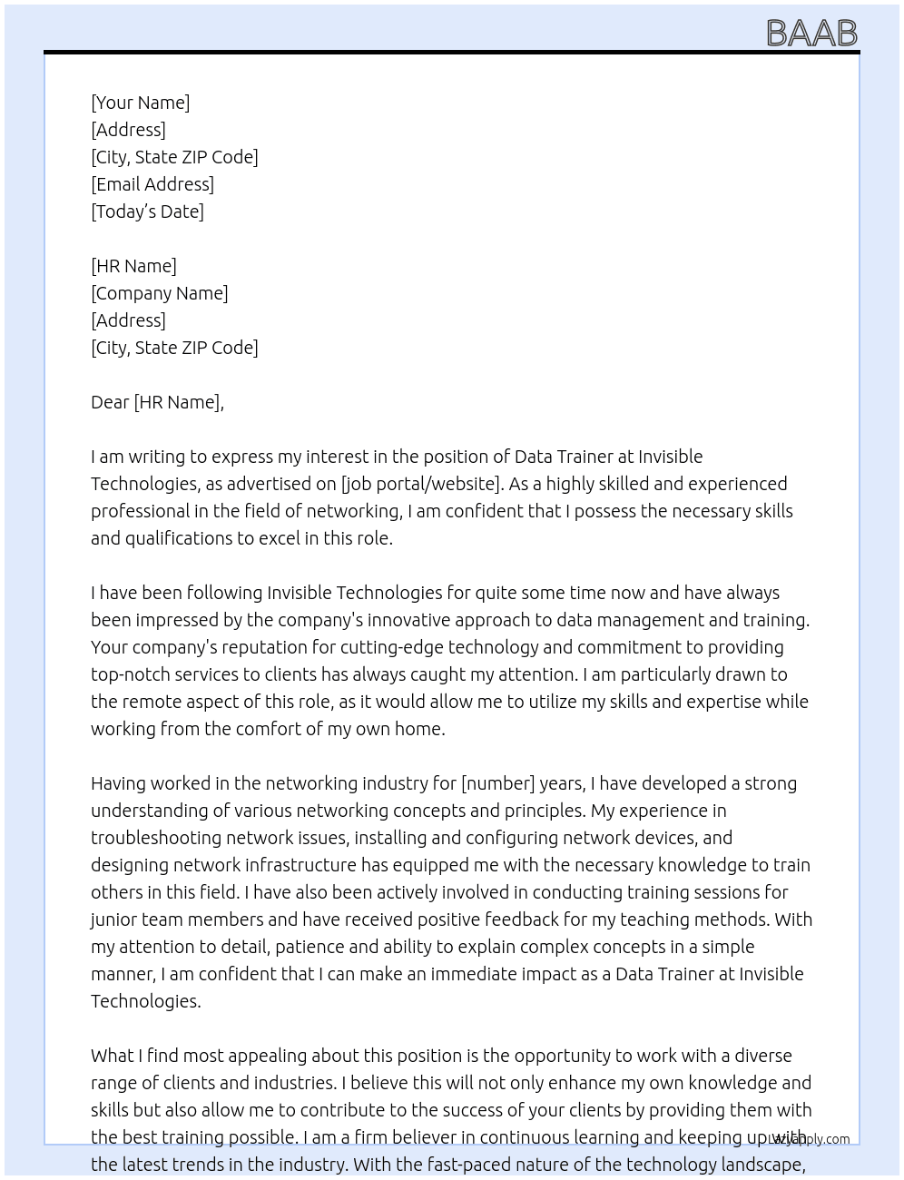 Cover letter for data trainer - LazyApply