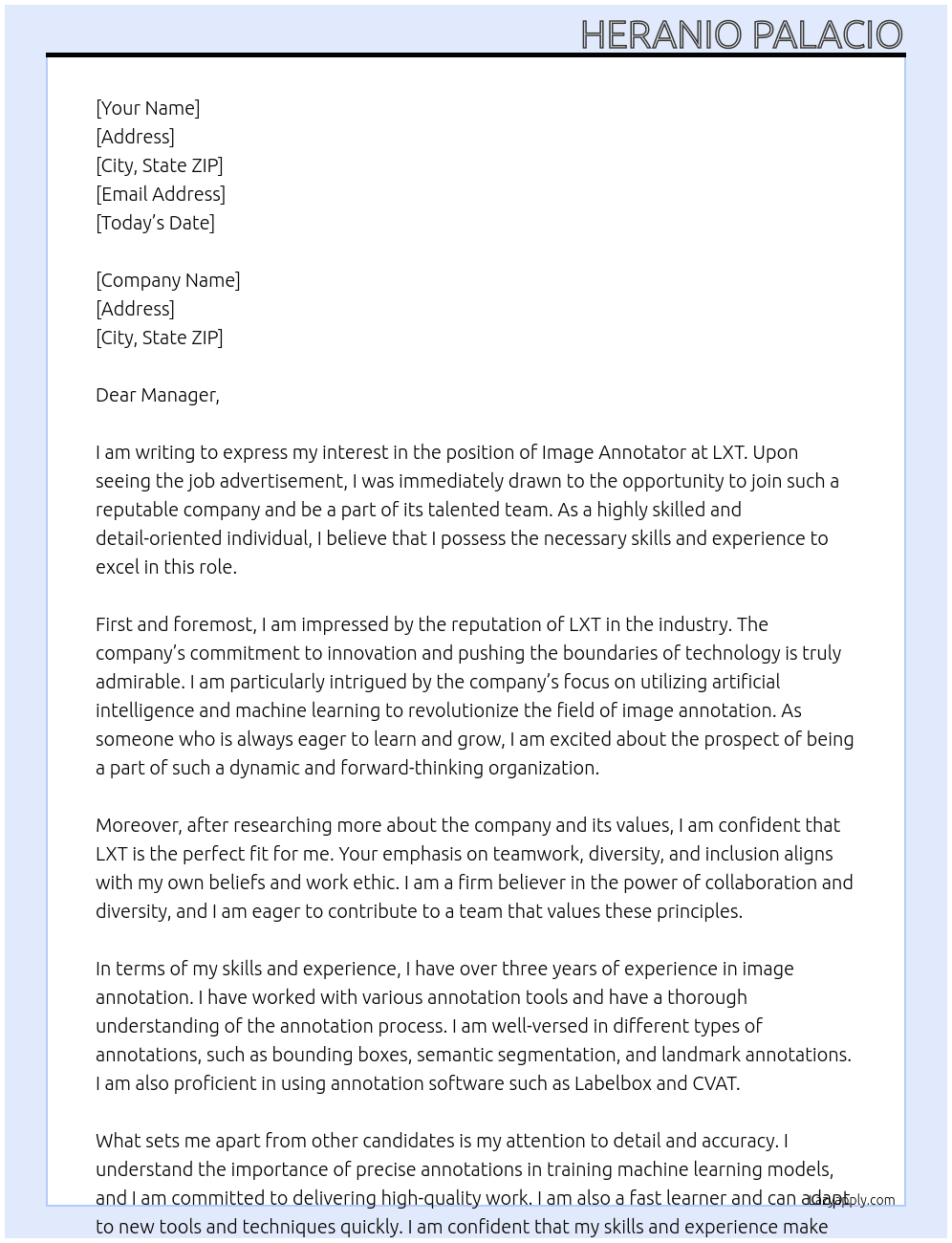 image annotator At LXT Cover Letter
