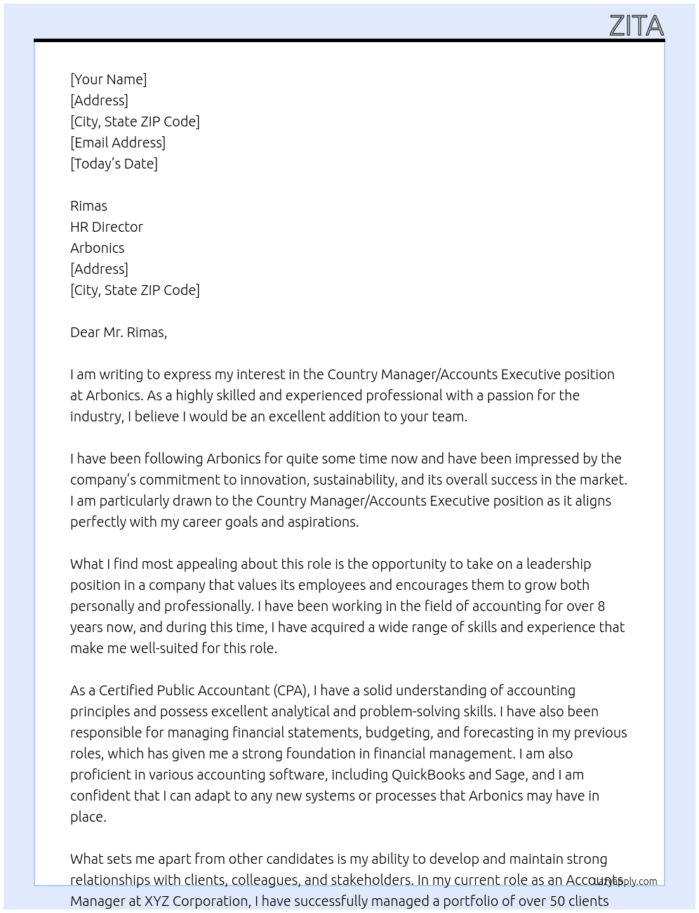 Country Manager/ Accounts executive At Arbonics Cover Letter