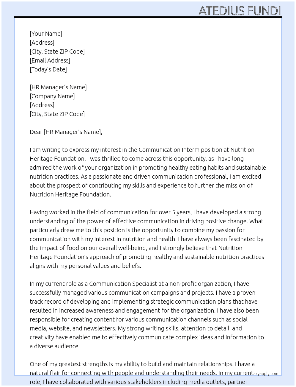 Cover letter for communication interm - LazyApply