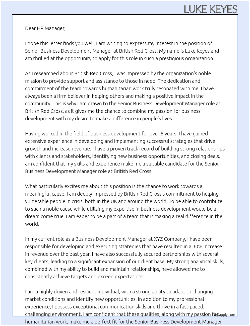 Senior Business Development Manager At British Red Cross Cover Letter
