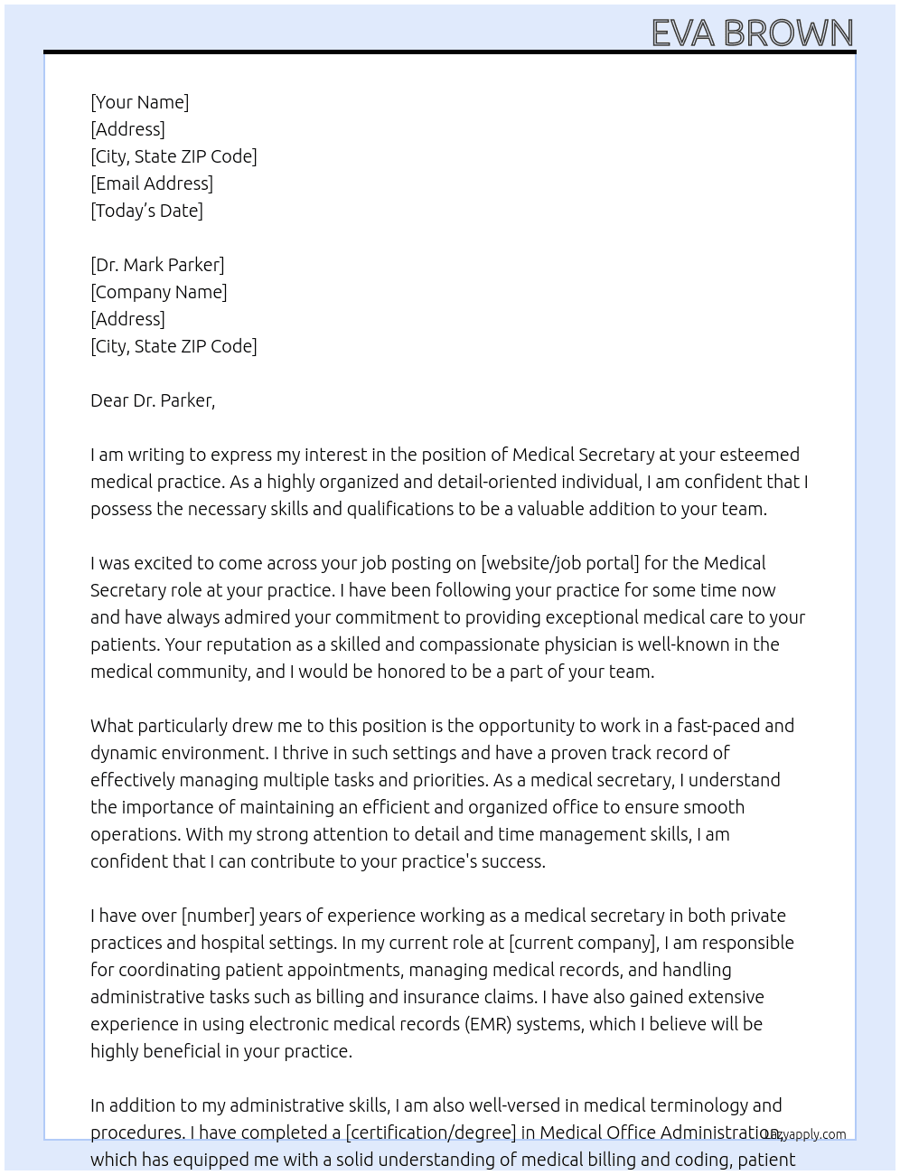 Cover letter for medical secretary - LazyApply