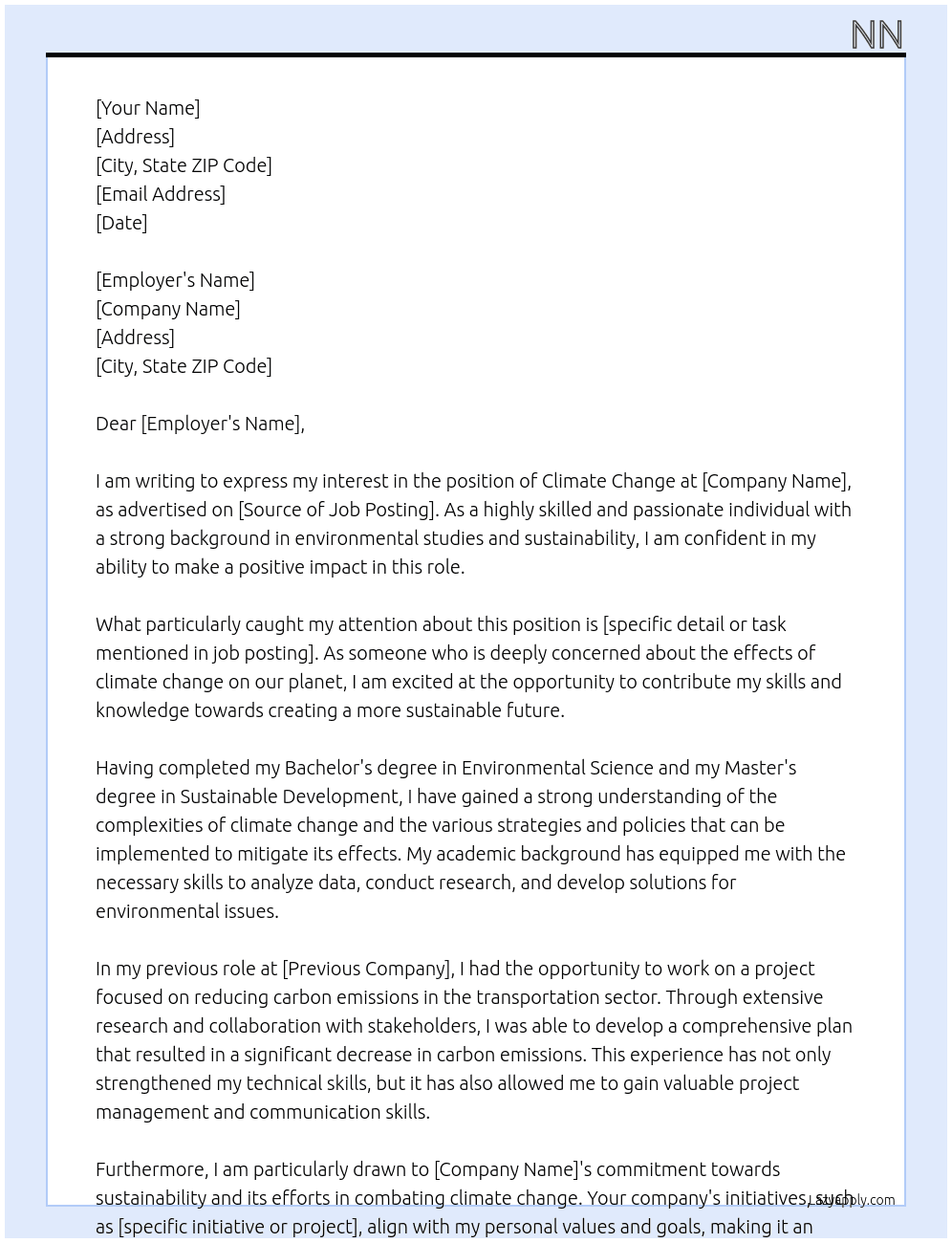 climate change At nn Cover Letter