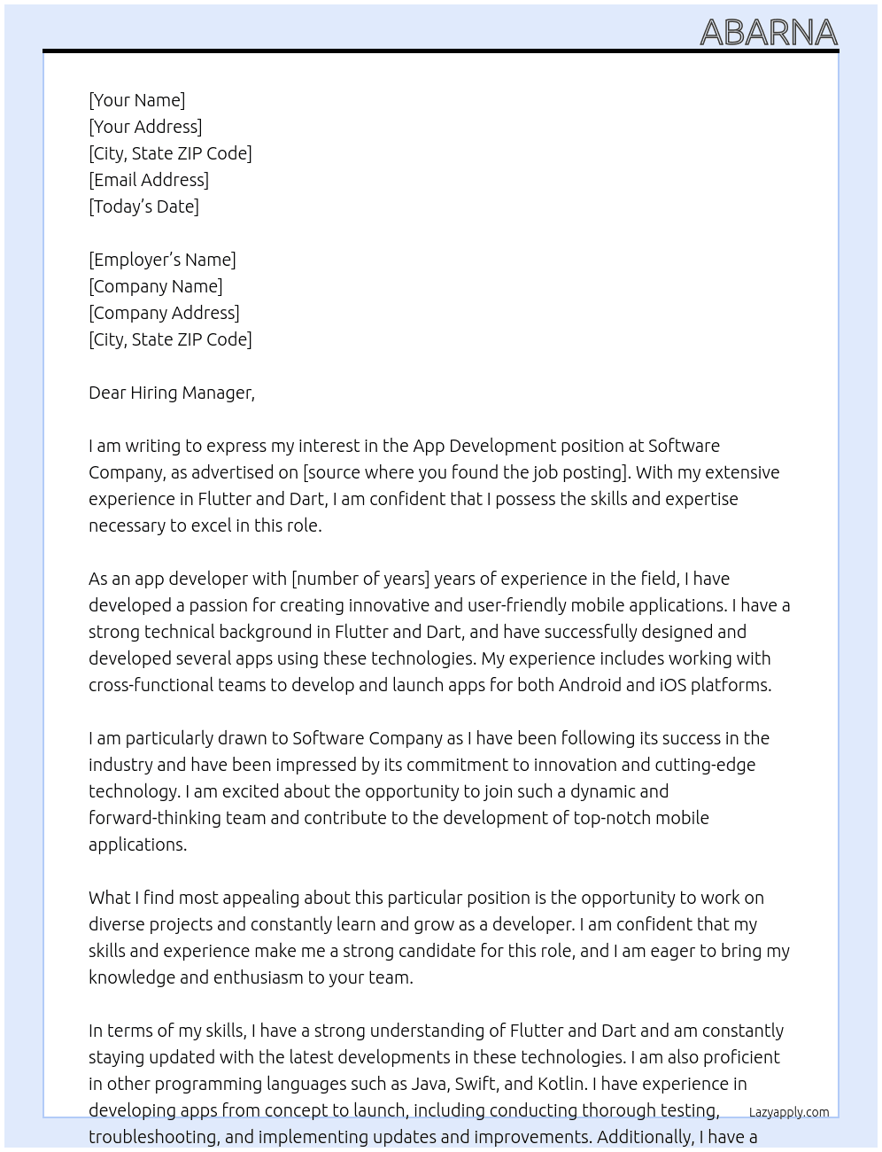 App development At Software company Cover Letter