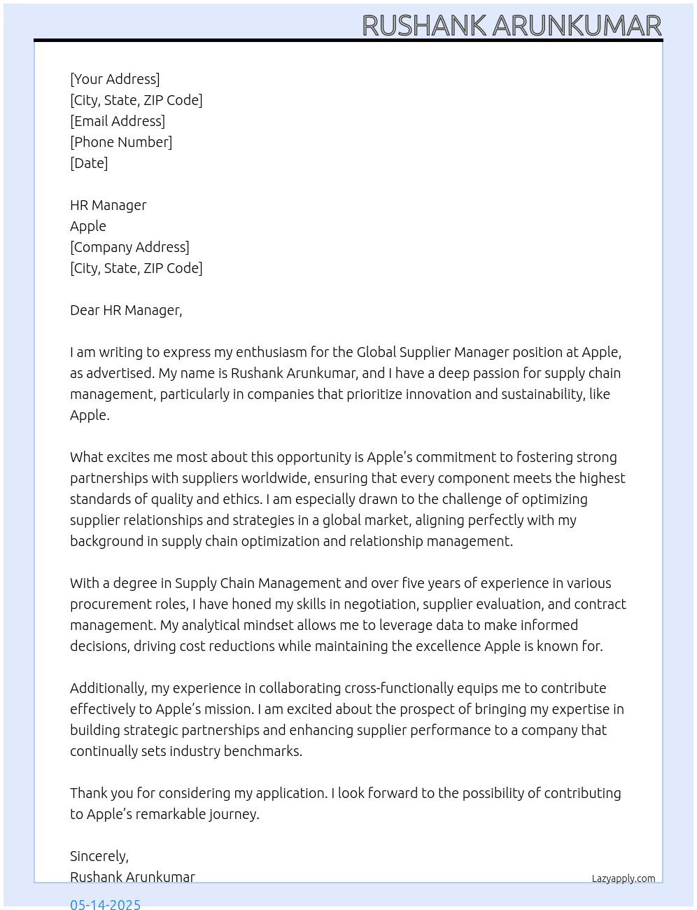 Global Supplier Manager At Apple Cover Letter