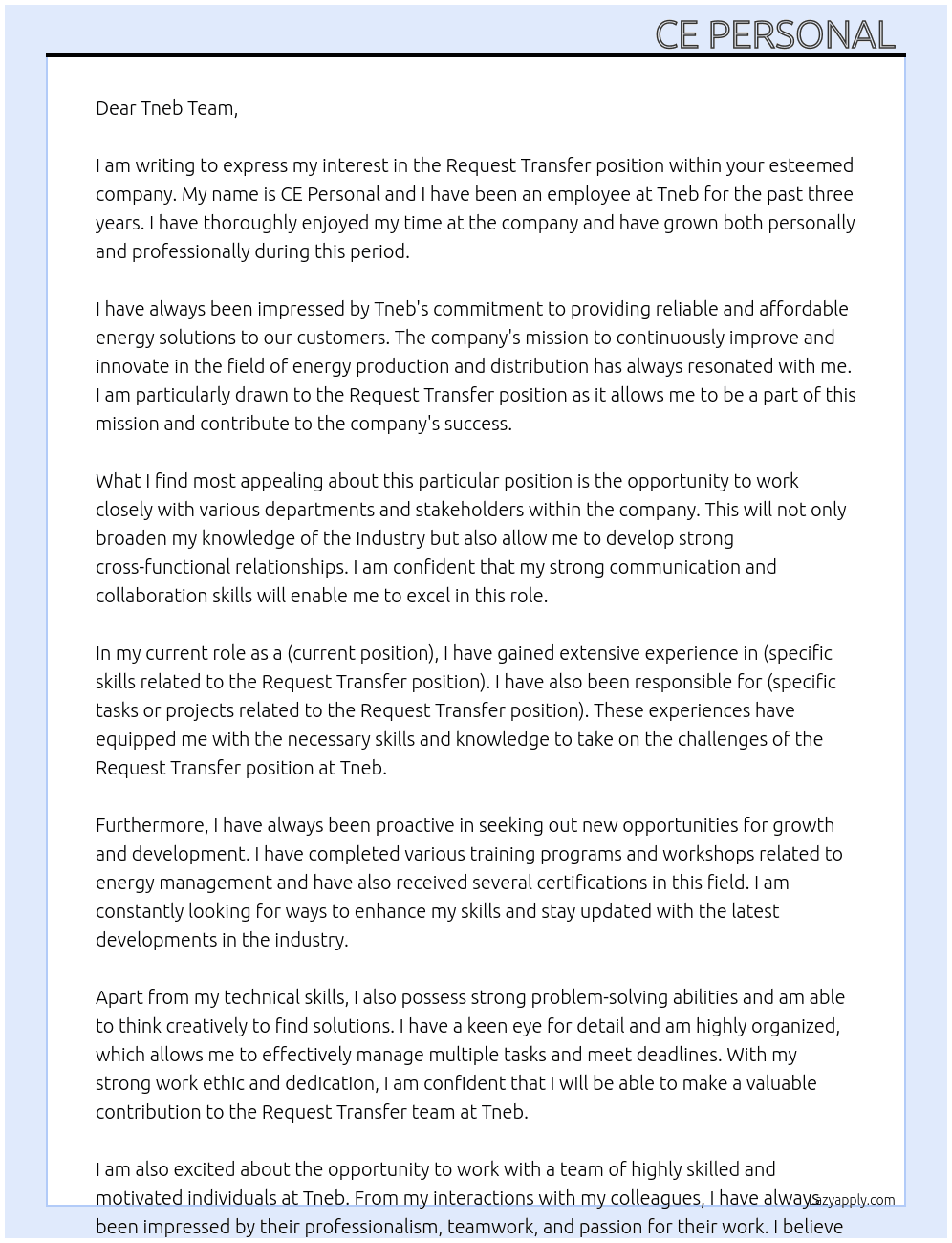 Request transfer  At Tneb Cover Letter