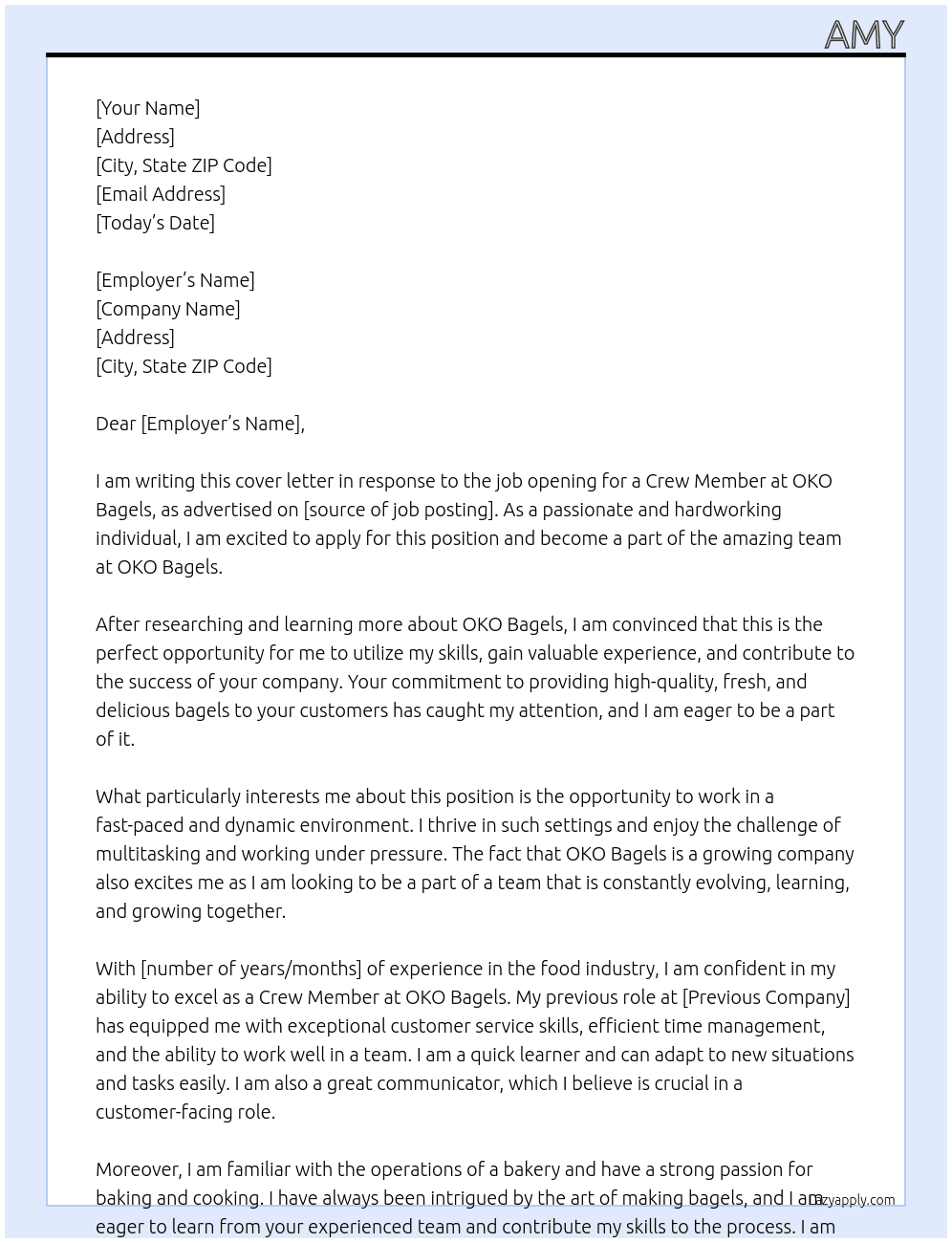 crew member At Amy Bowles Cover Letter