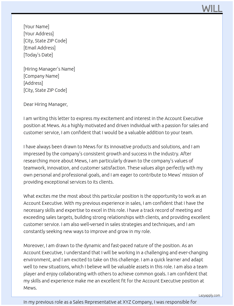 Account Executive  At Mews Cover Letter