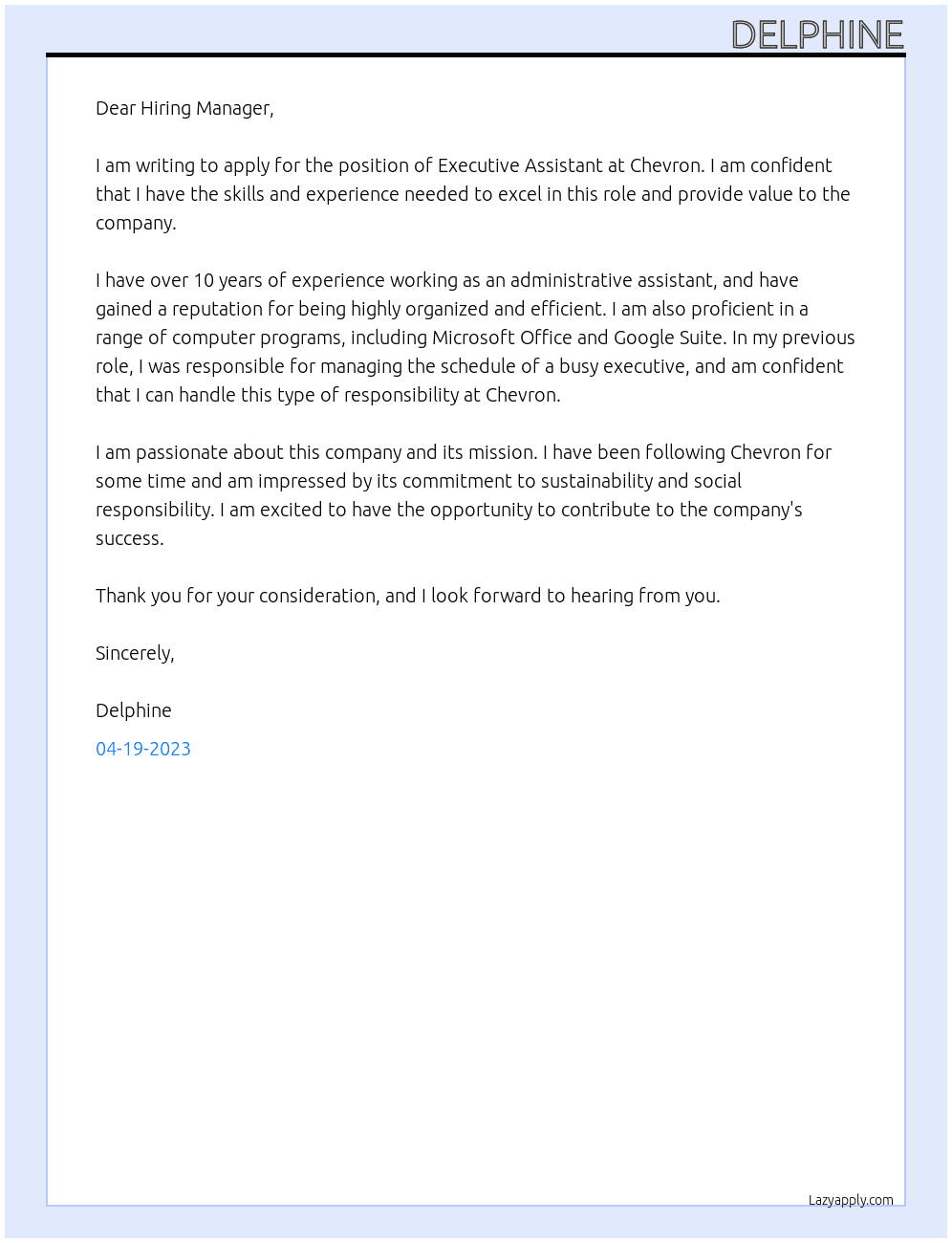 Executive Assistant At Chevron Cover Letter