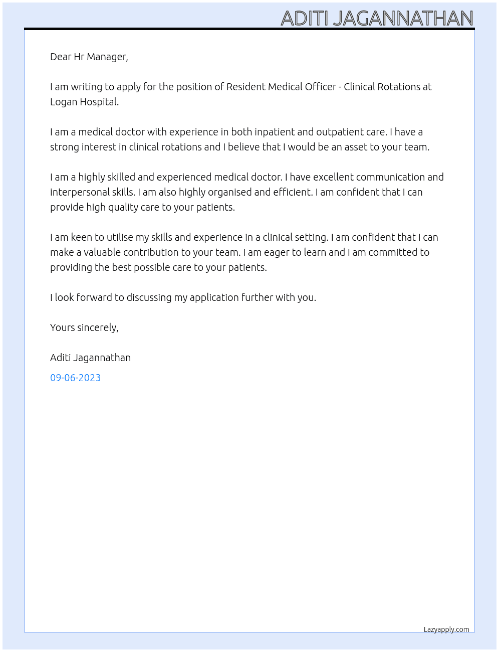  Resident Medical Officers - Clinical Rotations At Logan Hospital Cover Letter