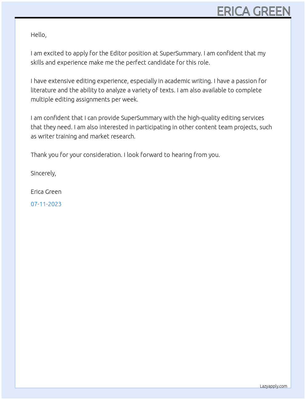 Editor At SuperSummary Cover Letter