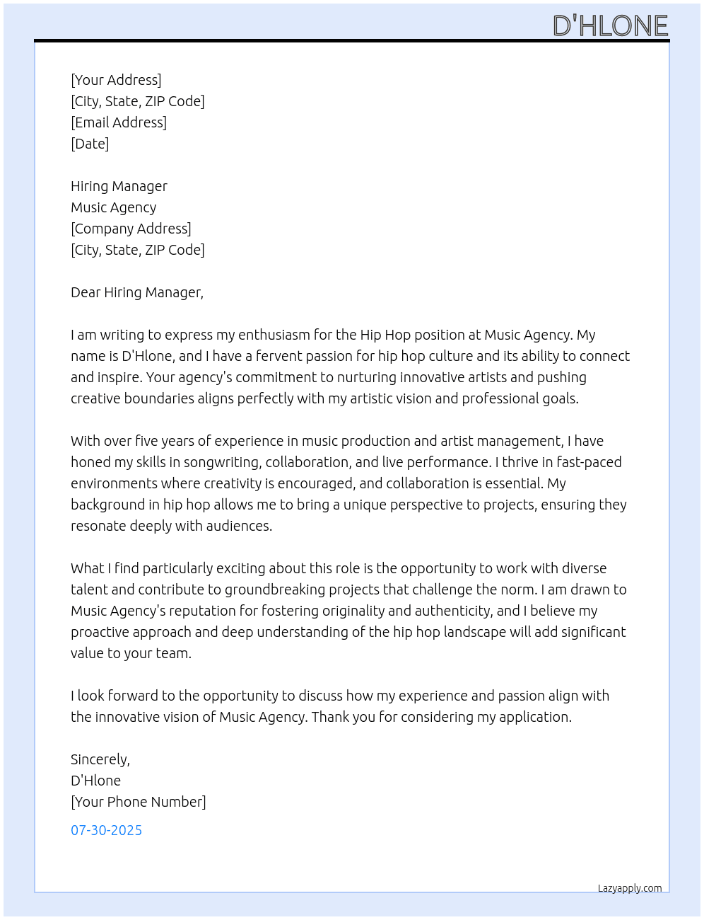 Cover letter for hip hop - LazyApply
