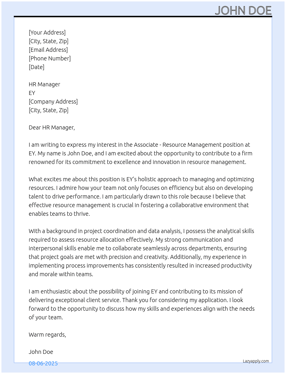 Cover letter for associate- resource management - LazyApply