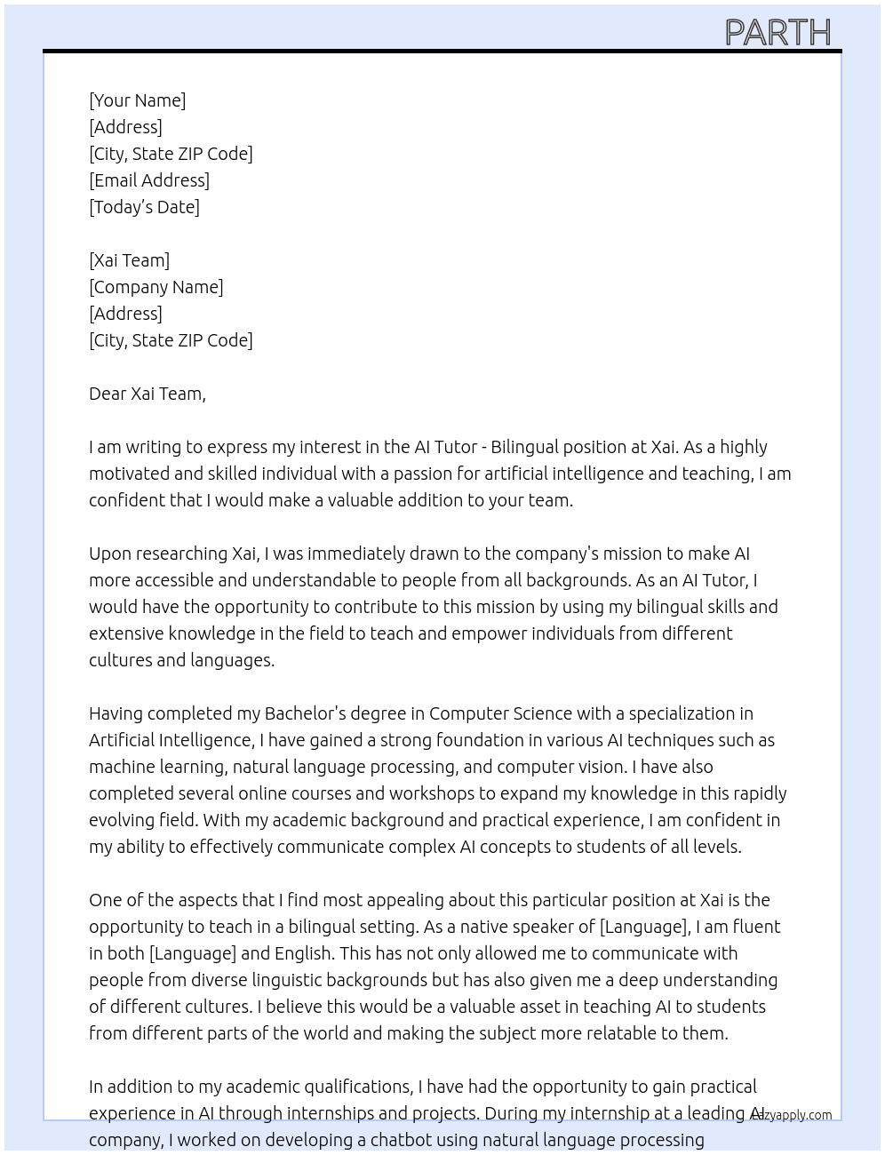 AI Tutor - Bilingual At xai Cover Letter