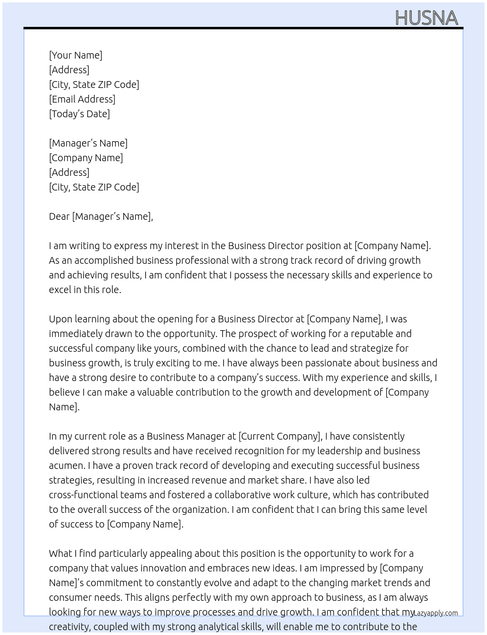 Business director  At Business Cover Letter