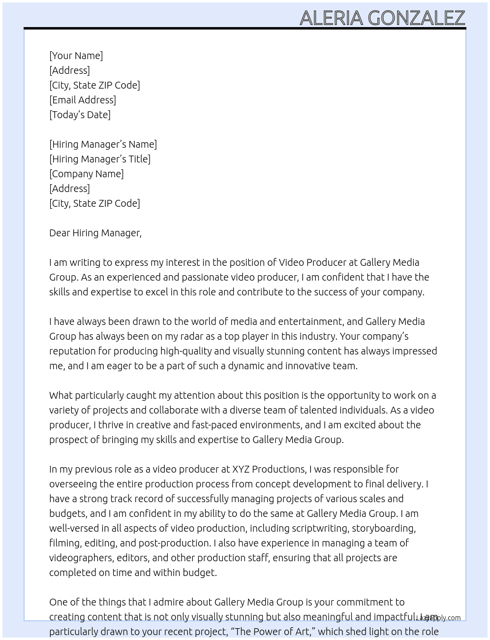 Video Producer At Gallery Media Group Cover Letter
