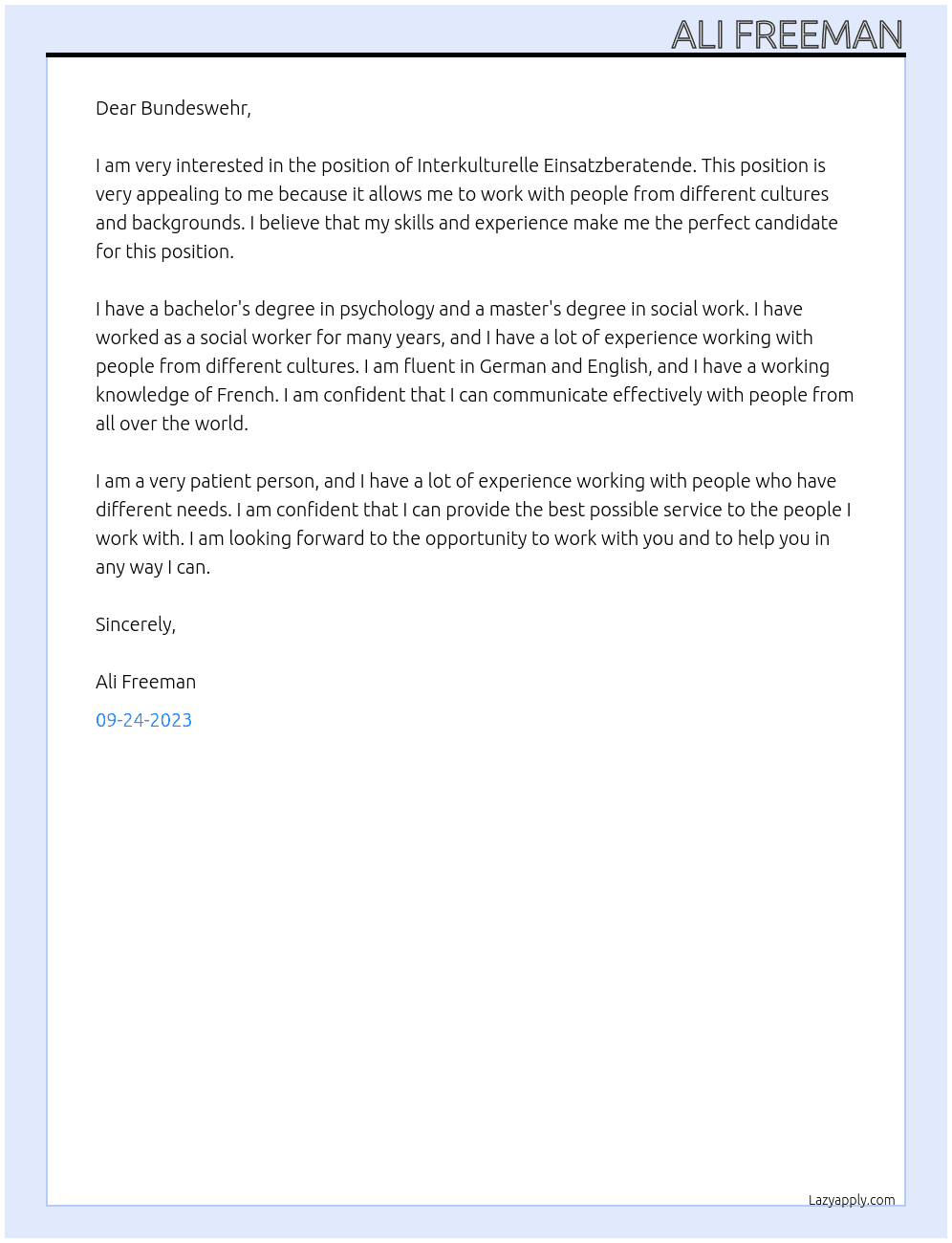 Interkulturelle Einsatzberatende At Bundeswehr Cover Letter