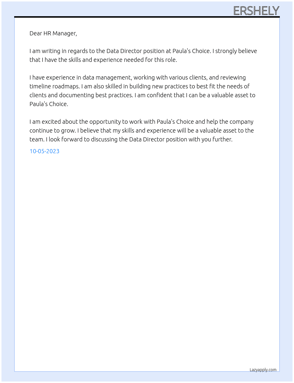Data Director At Paula's Choice Cover Letter