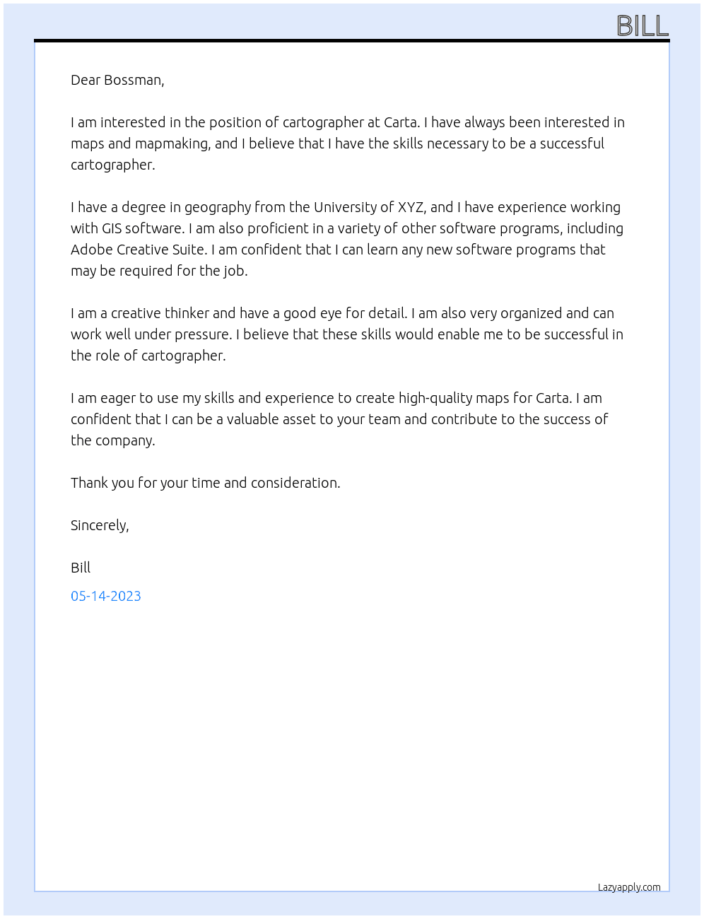 cartographer At Carta Cover Letter