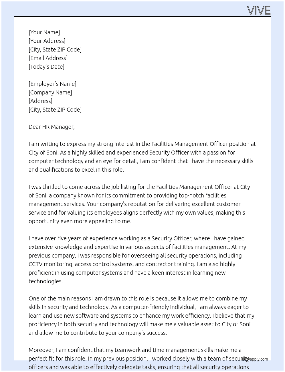 Facilities Management Officer At City of Soni Cover Letter