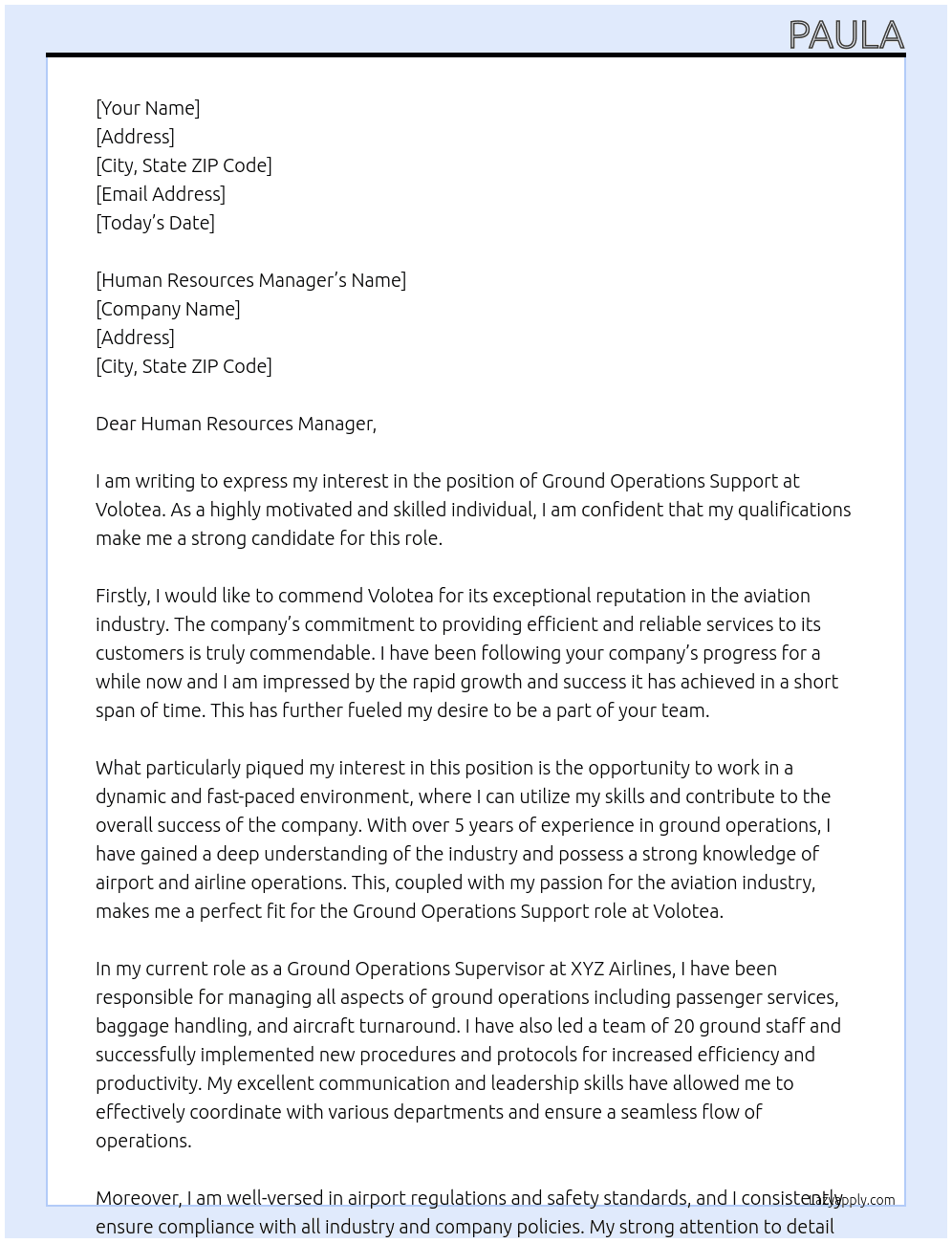 ground operations support At volotea Cover Letter