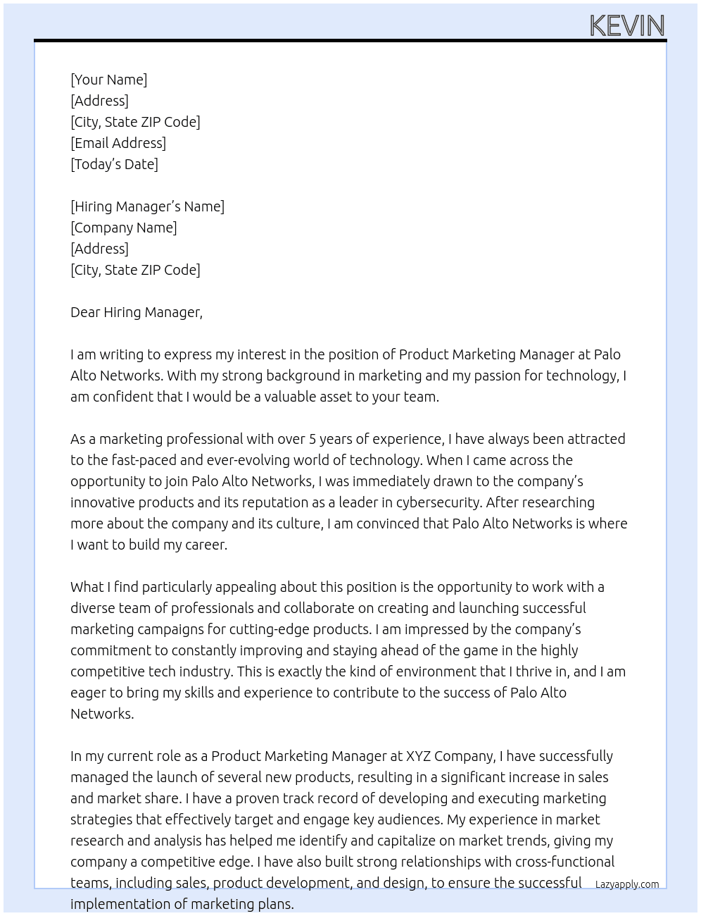 Product Marketing Manager At Palo Alto Networks Cover Letter