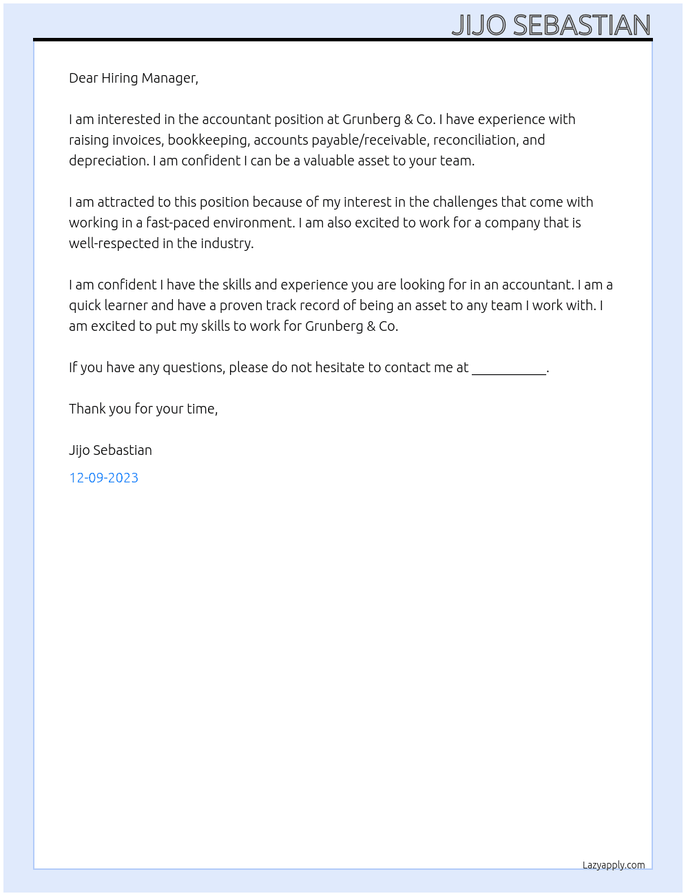accountant At Grunberg & Co Cover Letter