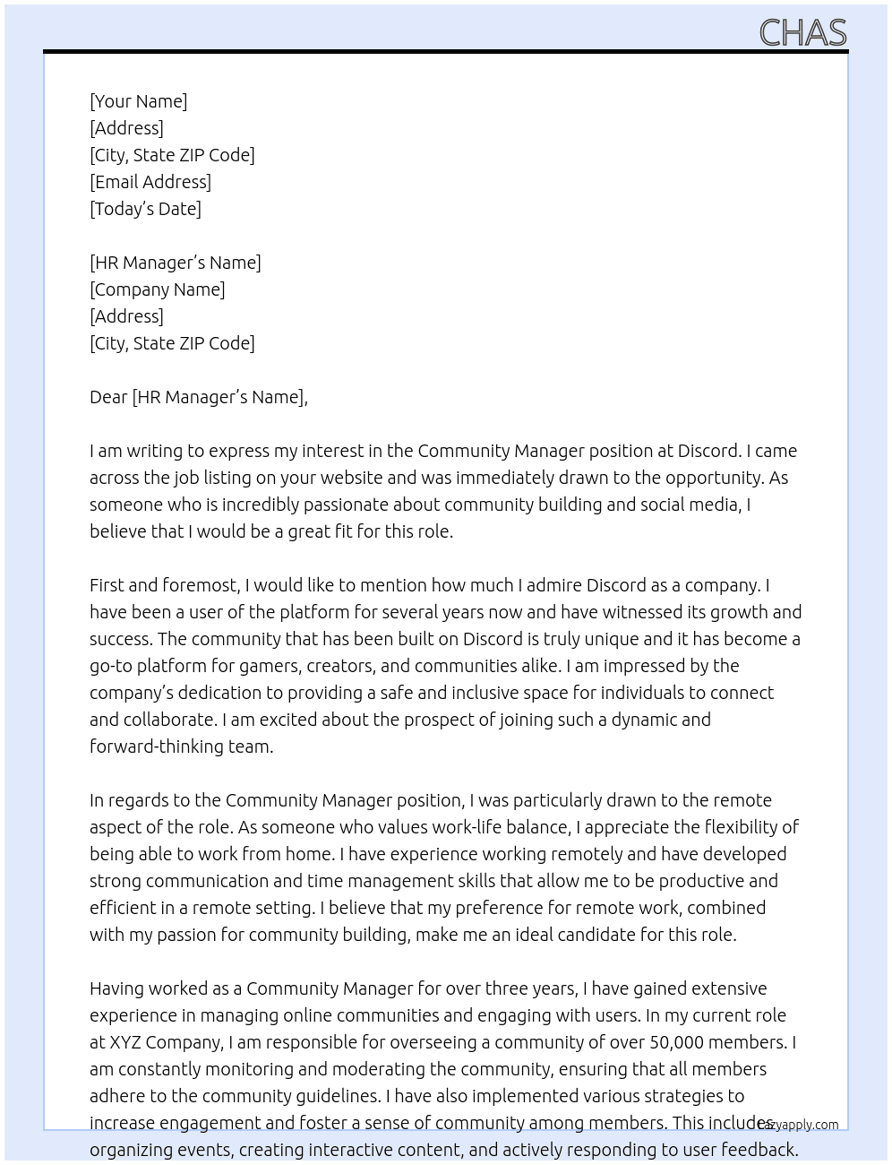 Community Manager At Discord Cover Letter