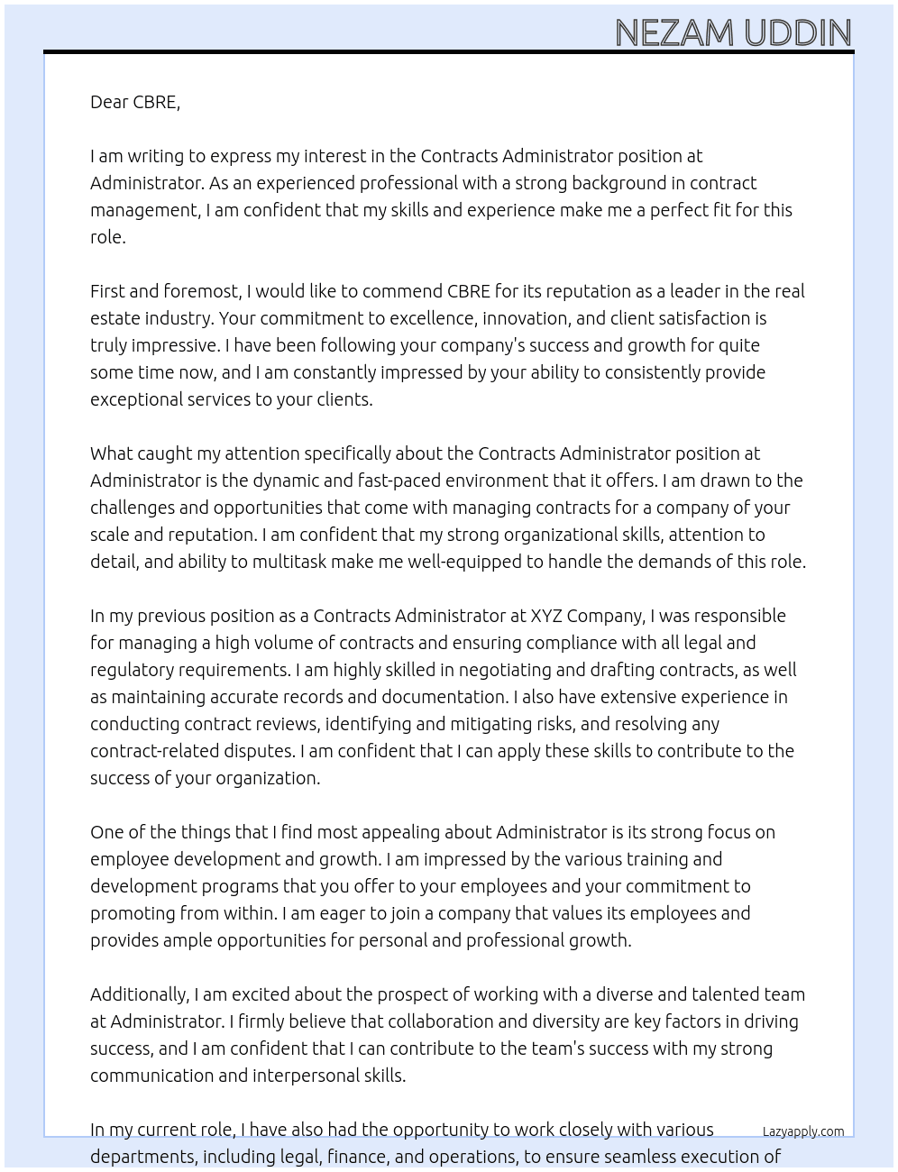 Contracts Administrator At Administrator Cover Letter