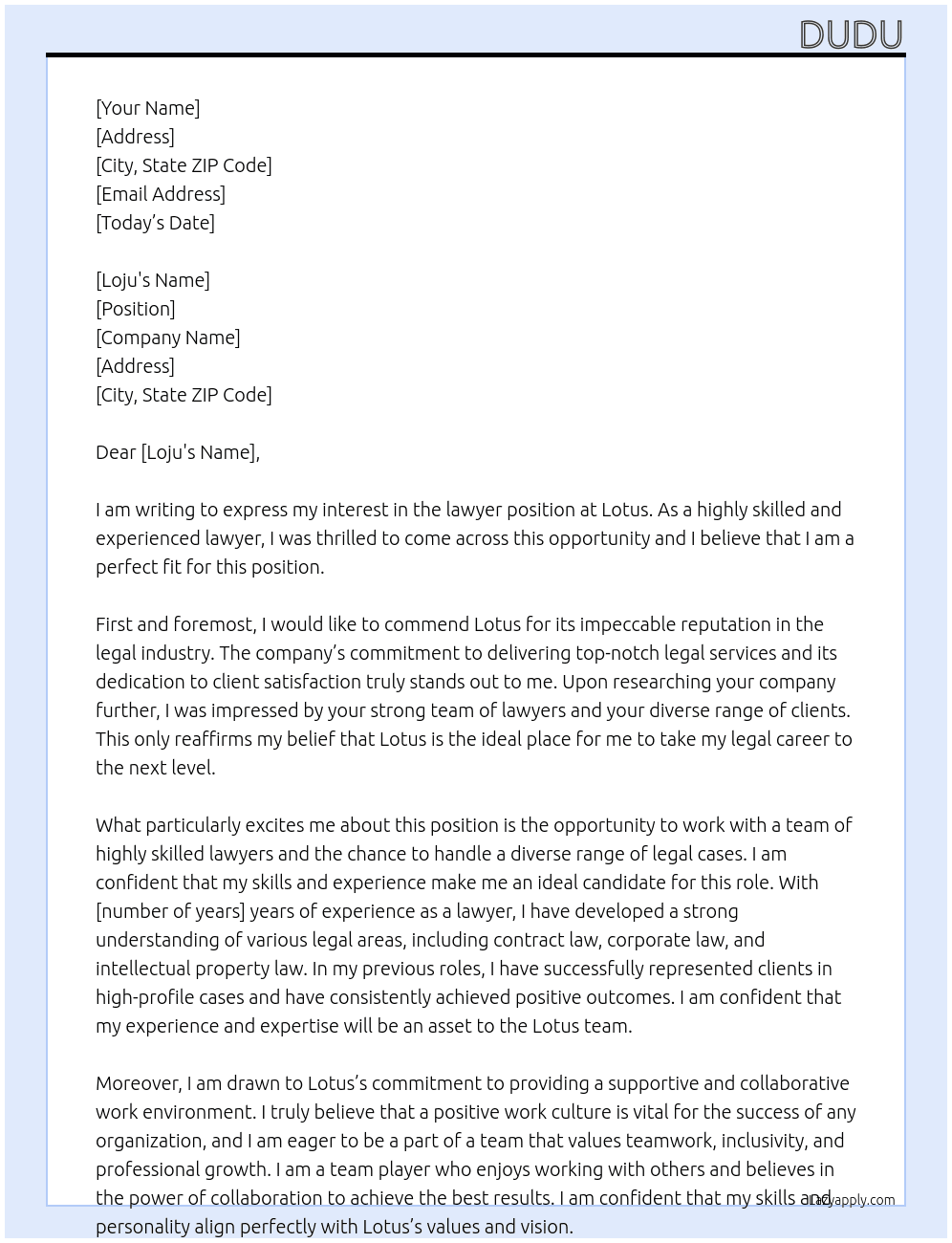 lawyer At lotus Cover Letter