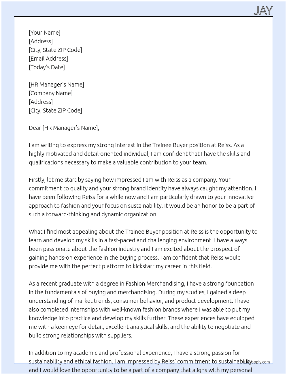Trainee Buyer At Reiss Cover Letter