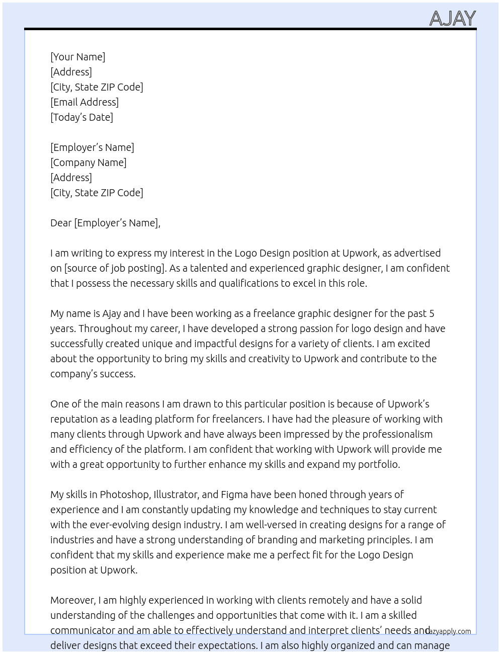Logo Design At upwork Cover Letter