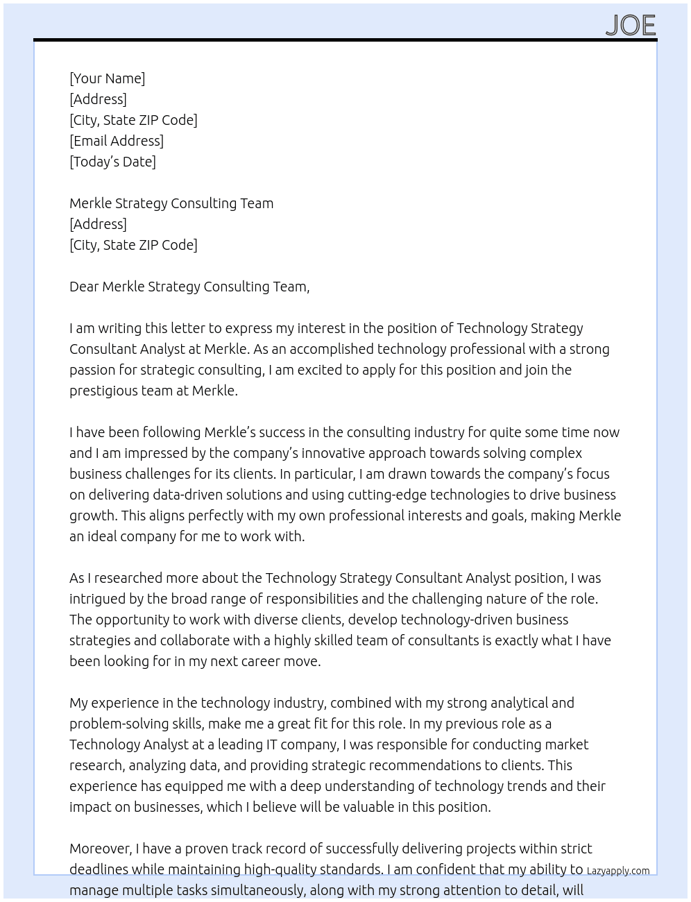 Technology Strategy Consultant Analyst At Merkle Cover Letter