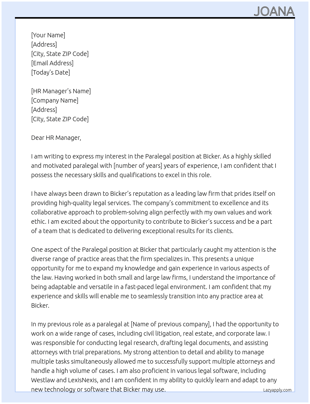 paralegal At Bicker Cover Letter