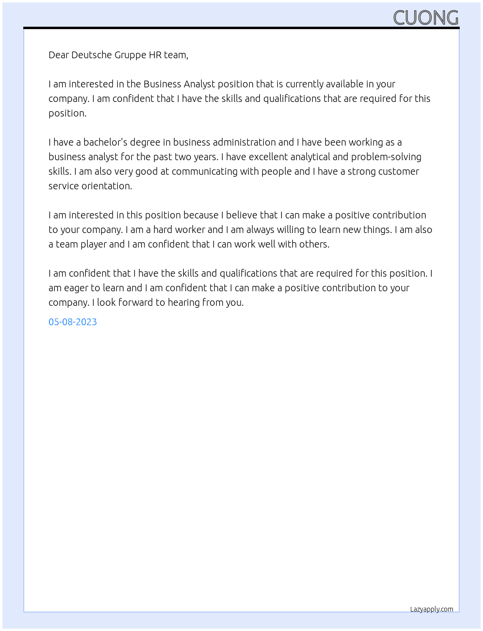Business Analyst At Deutsche Gruppe Cover Letter