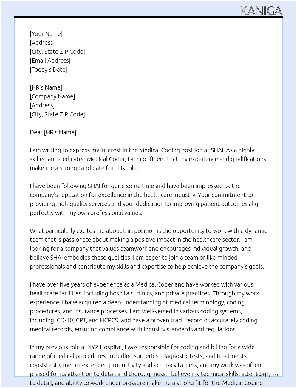 Medical Coding At SHAI Cover Letter
