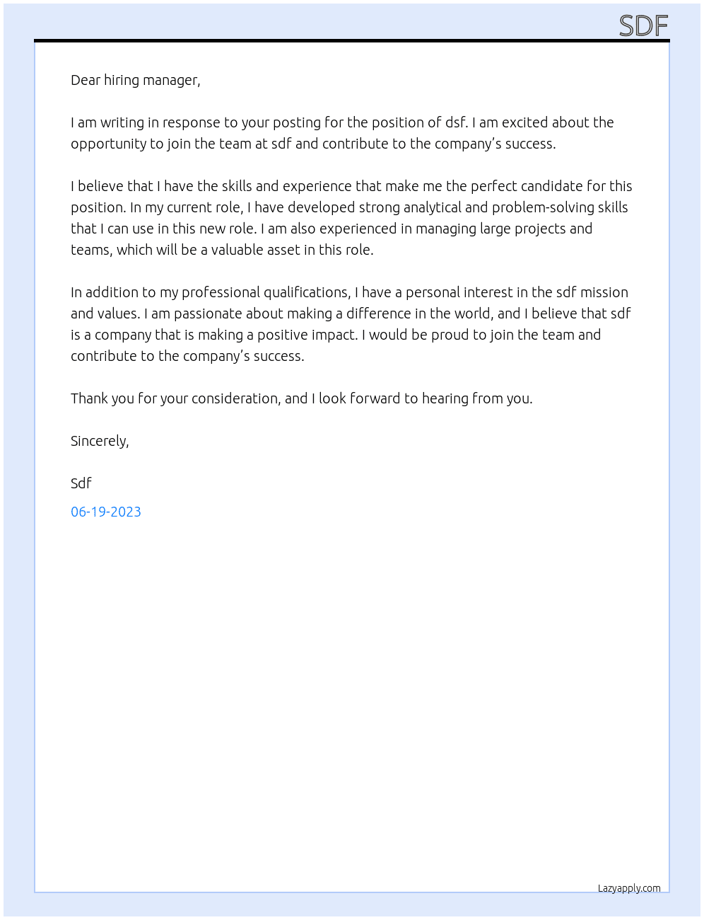 dsf At sdf Cover Letter