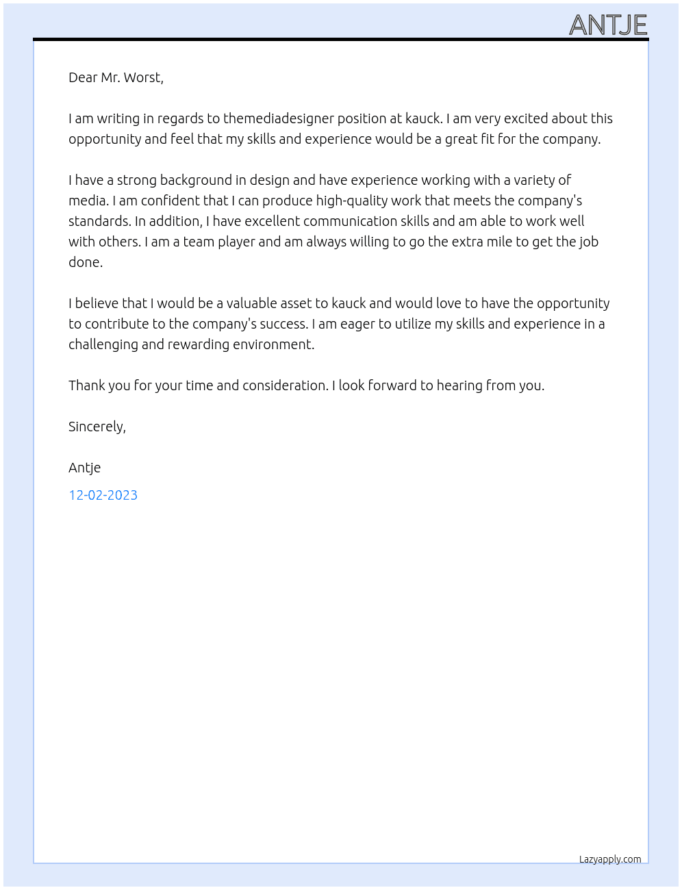 Mediadesigner At kauck Cover Letter