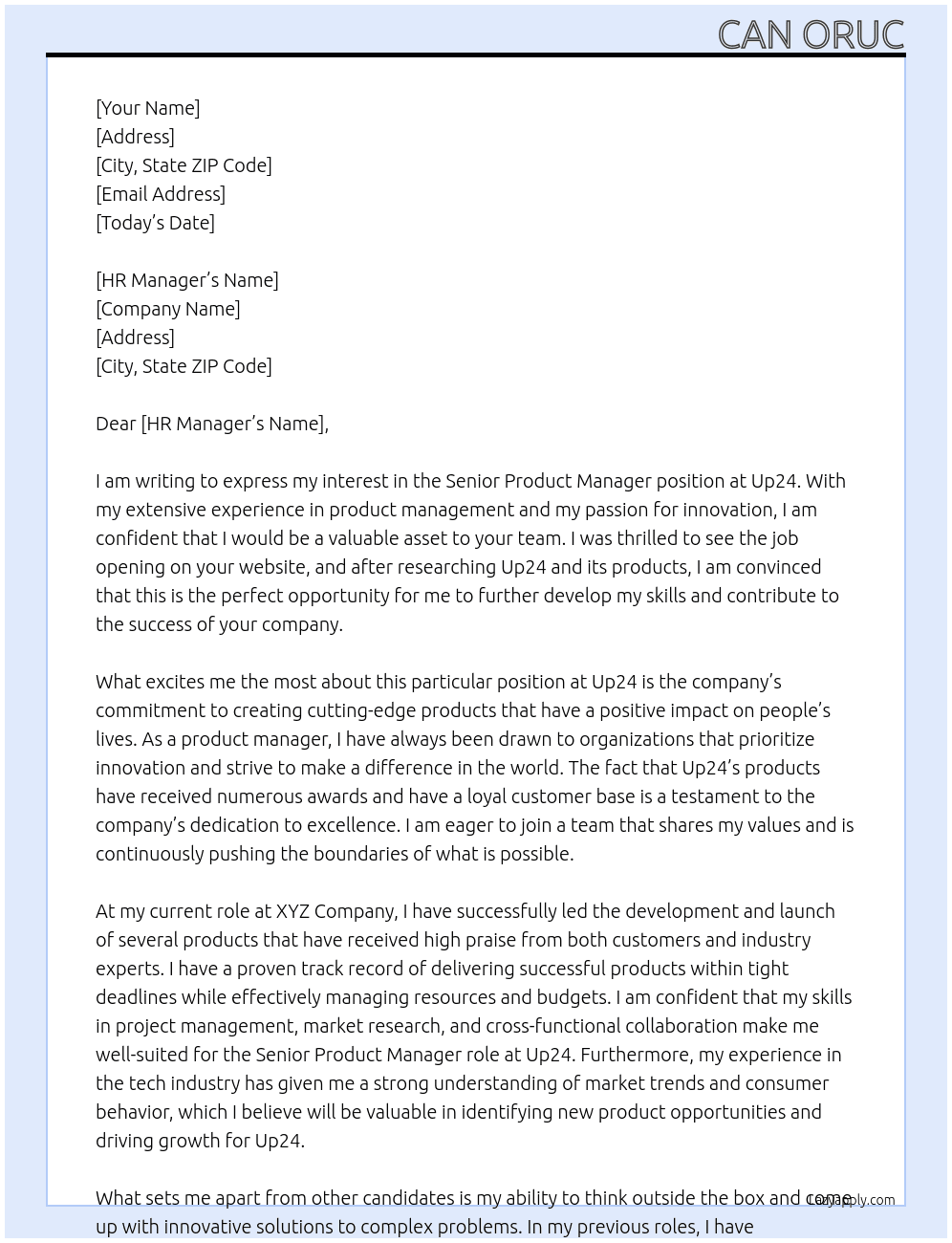 Senior Product Manager At Up24 Cover Letter