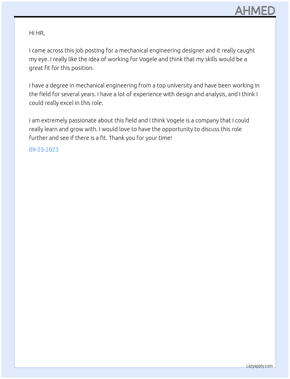 mechanical engineering designer At Vogele Cover Letter