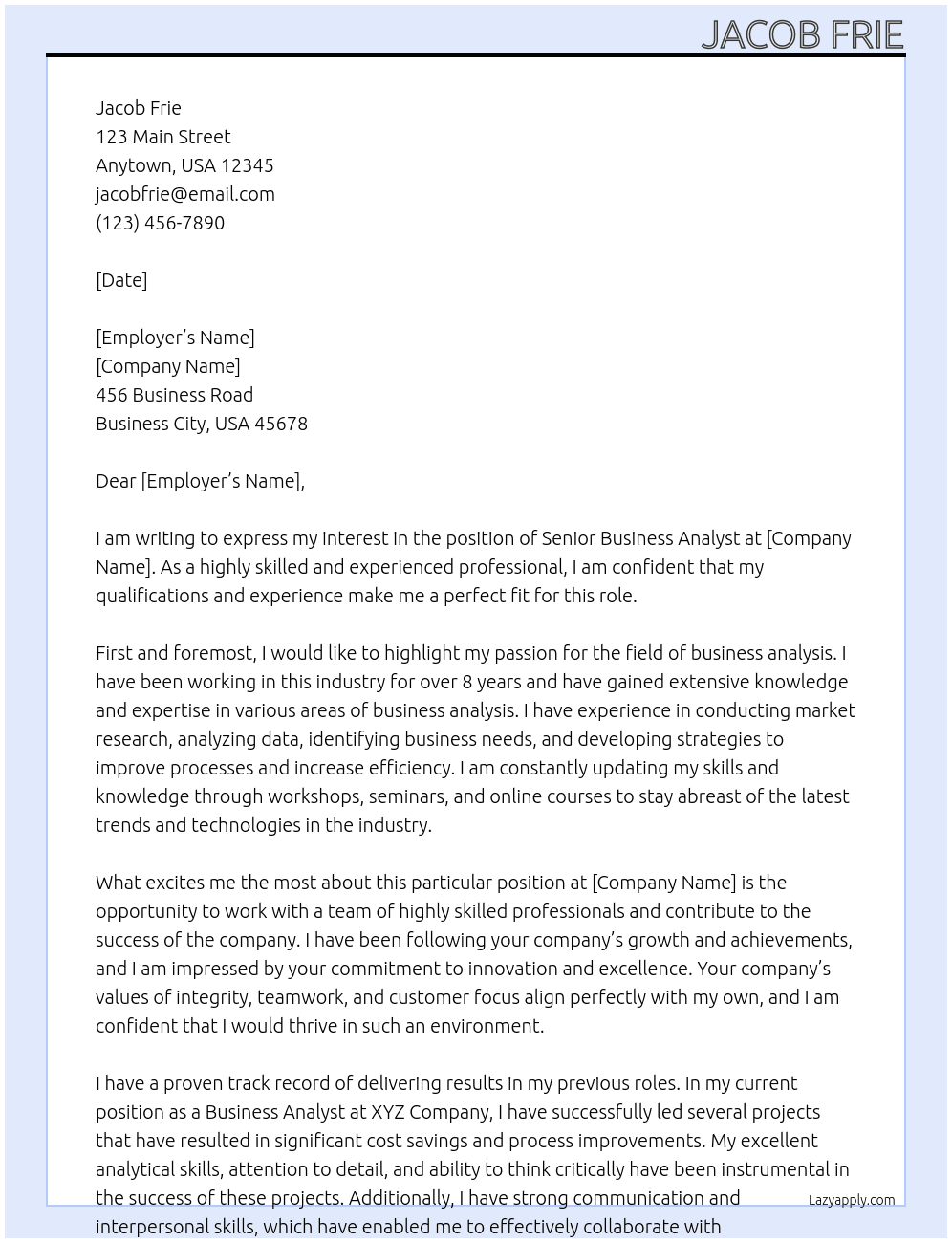 Senior Business Analyst At - Cover Letter